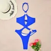 Women's Swimwear Sexy Halter Push Up Bikini Bathing Suit Women Cross Bandage Ring Linked One Piece Swimsuit Female Beach Wear Bather