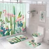 Douche gordijnen schattig flamingo gordijn set tropische cactus roze bloembladeren badkamer anti-slip badmat toiletkap tapijt tapijt tapijt