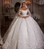 Luxus Spitzen Dubai Brautkleider Langarm Pailletten Perlen Scheine Nacken Applikationen Glitzer Tüll Brautkleider Vestido de noiva