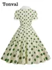 Robes de fête Tonval Boun-Down Collar bouton Front 50s pin-up robe élégant Summer Femmes Polka Dot Vintage MIDI Robe 2024