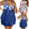 Konserwatywny tankinis w dużych rozmiarach Women V Neck Floral Printed Warpled Furged Beach Dress Bathing Suits Summer Beachwear