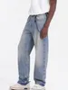 Mönster ben jeans byxor för män kvinnor 1: 1 högkvalitativa tvättade joggarbyxor