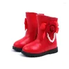 Bottes Jgshowkito Hiver Rubber pour les filles Coton chaud à l'intérieur de grands enfants avec des fleurs Princesse perlée Sweet Enfants