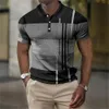 Mens Polo Shirt 3D Stripe Stripe Print عالية الجودة ملابس الرجال الصيف غير الرسمي قصير الأكمام شارع بارد قمم تيز 240513