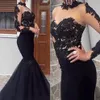 Czarne seksowne sukienki na studniówkę syrenę koronkowe aplikacje satynowe afrykańskie długie iluzja suknia balowa sukienki wieczorowe szat de soiree 180a