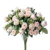 Fleurs décoratives 1 mouche rose rose bouquet de soie de soie artificielle fausse petite mariée mariée de mariage maison de jardin décoration décoration de table