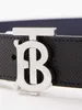 Designer Barbaroy belt fashion buckle genuine leather Big Face Cat Litchi Pattern Silver Buckle Mens Black and Blue Double sided Belt 80629251