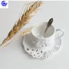 Mugs Embossed Flower Coffee Cup Compact Tea Dish Cover Solid Color Three-dimensional Plant Small Exquisite Gift