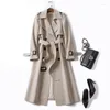 Women's Trench Coats 2024 Mid Long Windbreaker England Style With Belt Trenchcoat Spring Autumn In Outerwears Black Women Jackets Lined