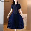 Abiti per feste 2024 Vestidos Vintage Elegante solida perline elasticità Midi da lavoro Midi da lavoro a V-Neck Slim Robe Women's Summer Lady Summer's Summer