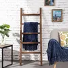 Storage Boxes 4ft Wooden Leaning Blanket Ladder Towel Rack Stand Scarf Display Farmhouse Style Hanging Rungs Solid Wood Brown 54" H X