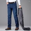 Jeans masculins classiques style hiver chaud busineux décontracté denim extensible coton pantalon enlecement épais pantalon de marque masculine