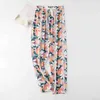 Pantalon féminin Capris Femmes Coton Tableau de soie Summer Pyjamas Pyjama Pantalon à la maison mince Pantalon de jambe de mode Femelle Slpwear Beach Vêtements Y240509