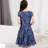 Vestidos de festa vermelhos 2024 Robe Vinho Femme Manga curta verão Casual Printing Dress Floral Dress Chiffon Plus Tamanho Vestidos Mujer FYY540