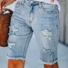 Kvinnors jeans 2024 Summer Knee Lenght Women Shorts Casual Denim For Blue High midja rak kvinnlig kort femme 15306