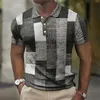 Vintage splicing gestreepte plaid 3D -geprinte polo shirts voor mannen kleding mode dames streetwear blok grafisch polo shirt boy tops 240429