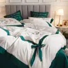 Bedding Sets White/Green Pastoral Flowers Embroidery 600TC Egyptian Cotton Set Bow Duvet Cover Bed Sheet Pillowcases Home Textiles