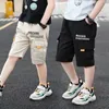 3-14 Years Big Size Summer Boys Short Pants 3 Color Leisure Sports Letter Decoration Calf-Length Trousers For Kids 240508