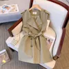 Trench femminili Coats Autumn Spring Autumns Women Fashion Casual Workswear Shirt Shirt a due pezzi set di gilet femminili set Khaki 4xl