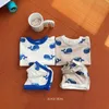 Kleidungssets 2024 Sommer Neues koreanisches Kleinkind Jungen 2pcs Kleidung Cotton Delphin Print Kurzarm Set Baby Cartoon Setl240513