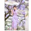 Sukienki imprezowe tradycyjne chińskie sukienki wieczorowe kobiety urocze seksowne cheongsam mujer vestidos qipao split fioletowy orientalna bajek ślubna