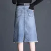 Signe 2024 Gonna in denim split in stile estivo femminile con vita alta e sottile a-line casual