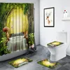 Douchegordijnen landschap waterval gordijn groen bamboe bloemen plant boslandschap badkamer decor niet-slip tapijt toilet bad mat set