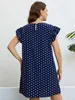 Plus size jurken plus size zomerjurk vrouwen ruches korte slve dot print casual jurken losse oversized mini gewaad scroad nek zonsondergang doek y240510