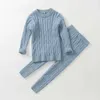 Kläder sätter nyfödda flickor pojke stickad kläduppsättning tröja+byxor 2 st bomull baby småbarn stickad blixtlås kläduppsättning 0-2yl2405