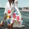 Casual Dresses Women Loose Fit Dress Resort Style Leaf Print Semester Beach Cover-Up For Long Hides Shirt Type