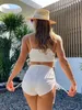Frauen Badebekleidung sexy Bikini 2024 Womens White und Black Hollow Push Up Pads zweiteiliger Badeanzug Sommer Badeanzug Schnürung Taille Badeanzug J240510