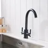 Robinets de cuisine couleur noire doubles mains rondes lavabos de salle de bain wall-in taps trou mélange mix water tap xt-13