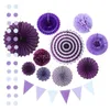 Dekorativa blommor Bröllopsdekorationer Papper Fan Flower Banner Party Kit Window Fans Purple Rekvisita