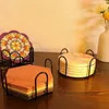 Table Mats 4pcs Coffee Cup Cushion Square Or Round Decorated With Metal Brackets For Home Wrought Iron Shelves