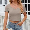 Women's T Shirts T-Shirt Dresses For Women 2024 Fashionable Casual V Neck Stripe Solid Color Short Sleeved Slim Fit Female Clothing
