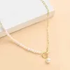 Naszyjniki wiszące klasyczne złote złote miedziane miedź nieregularne słodkowodne perły asymetryczne łańcuch łańcucha z koralikami Naszyjniki dla kobiet biżuteria