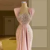 Atemberaubende rosa Prom -Kleider mit Pailletten ärmellose Abendkleid maßgeschneiderte Uffles bodenlange Frauen formelle Partykleid 306e