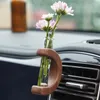 Vasen Auto Blume Vase Clip Glassrohr Holzbasis Autoluftentlüftungshalter für frische Pflanzen Innenzubehör Ornament