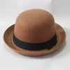 Berets 2024 Wool Bowler Hat Luxury Felt Billycock Hats For Men With Belt Rolled Brim Casquette Men's Cap