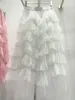 Skirts White Cakee Layered Fairy Maxi Long Tulle Skirt Wave Tiered A-line Fluffy Ankle Mesh Tutu Pink