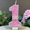 5st ljus Sparkly Pink Birthday Candle Childrens födelsedagsljus Första födelsedagsflickan Party Decoration Number Cake Topper