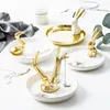 Dekorativa figurer Ins Creative Jewelry Plate Home Decoration Key Tray Golden Storage Dessert Wholesales Holiday Present