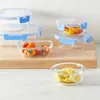 Bottiglie di stoccaggio Contenitore alimentare in vetro con coperchio di bloccaggio senza BPA - set di 14 pezzi Anello di silicone blu chiaro