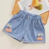 Koreanischer Stil Kid Kurzhilfe Shorts für Mädchen Mode Mädchen Prinzessin Jeans Kinder Hosen Blumenkleidung 240510