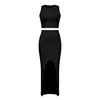 Work Dresses Selling Women's Two-piece Set 2024 Summer Solid Color Round Neck Tank Top Side Open Half Skirt