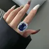 Cluster Anneaux Zoca Trend Classic 925 STERLING Silver Sapphire Blue Ring Full Circle CZ Vintage Women Fashion Engagement Couple Fine Bijoux