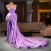 Lilac Prom Dresses Sexy A Line Beading Formal Evening High Neck Gorgeous Satin Appliqued Party Dress Robe de mariee 302i