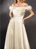 Runway Dresses Sexy A-Line Off Shoulder Prom Dresses with Split Feather Satin Evening Party Gowns Sweep Train Vestidos de fiesta