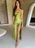 Casual Dresses Dulzura Lace Up Backless Satin Strap Maxi Dress For Women Side Slit Bodycon Sexy Party Elegant Birthday Evening Outfits