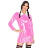 Robes décontractées Sexy Pu Patent Leather Gath Top Tops Down Coun Robe Femme Mini Marive Long Paquet de nuit en latex Slim PVC HIP